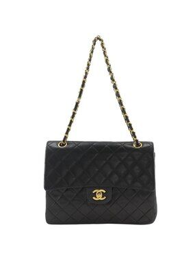 Chanel Chain Shoulder Quilted Double Flap Lambskin Black Bag